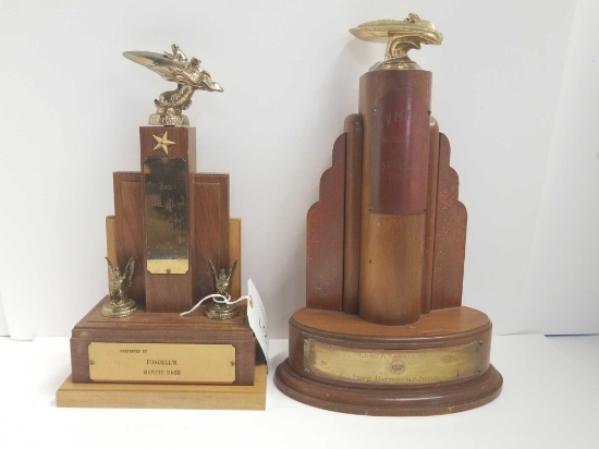 Two vintage trophies that look to be in good condition. Labeled third-place Paw Paw Michigan