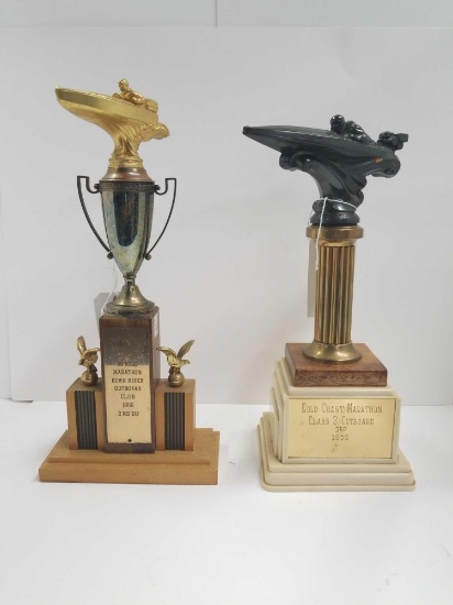 Pair of vintage trophies in great condition. Labeled 50 mile Marathon Downriver Outboard Club 1956