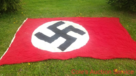 Large German Nazi flag measures 9 ft by 6 ft. See photos for details as it looks to be in very good