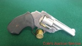 Hopkins and Allen safety police 38 caliber handgun. Chrome, top break, hammerless, serial number