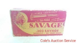 Savage smokeless 180 grain cartridges chambered in 303 Savage. Full box!