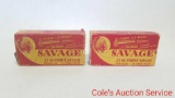 Two boxes of Savage 22 caliber high power smokeless cartridges.
