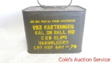 Sealed canister containing 30 caliber ball M2 ammunition. See photos for details.