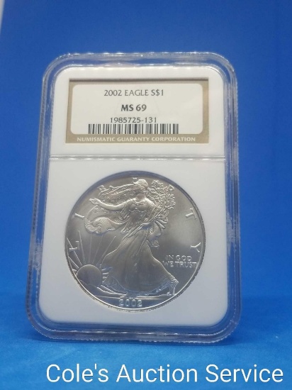 2002 United States Mint American silver eagle dollar. Graded ms69 by NGC.