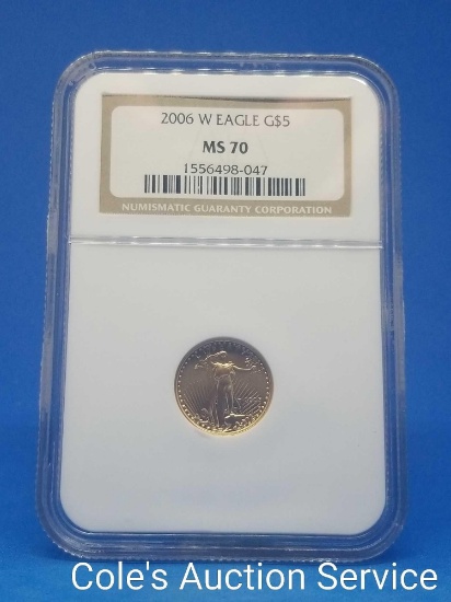 2006-W United States Mint American $5 Gold Eagle coin. Incredible grading of MS70 by NGC!