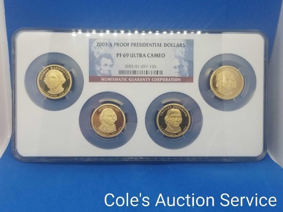 2007s proof presidential dollar set in display case. Graded PF69 Ultra Cameo by NGC. Beautiful set!