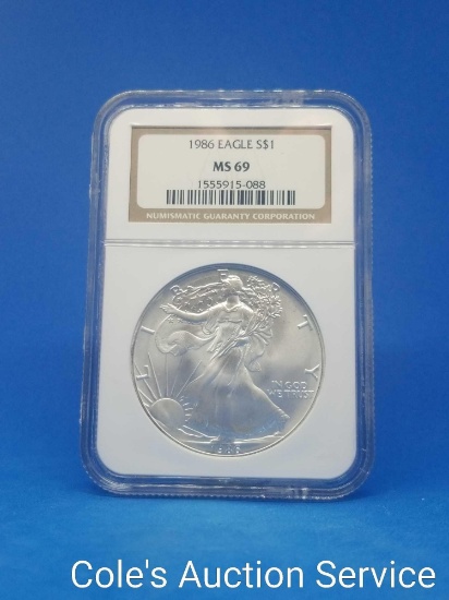 1986 United States mint silver eagle dollar. Graded MS69 by NGC.