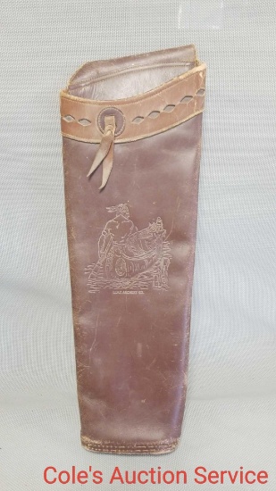 Antique leather archery quiver manufactured by Bear archery company.