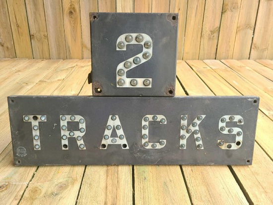 Antique 2-track railroad sign in good condition. See photos for details.