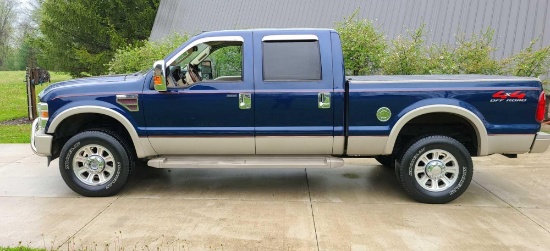 2008 Ford F350 Lariat Super Duty King Ranch edition four-wheel drive truck. Approximately 79000