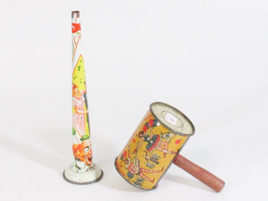 Lot of 2 Tin Noisemakers