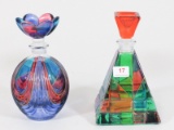 Lot of 2 Colorful Murano Perfume Bottles