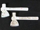 Two Antique Milk Glass Souvenir Tomahawk