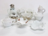 Lot of 10 Antique Milk Glass Pieces