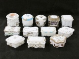 Lot of 12 Milk Glass Small Dresser Boxes