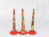 Lot of 3 US Metal Toy Co Tin Noisemakers