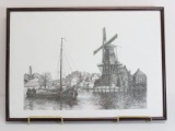 Windmill and Boat Print, Signed Klaas