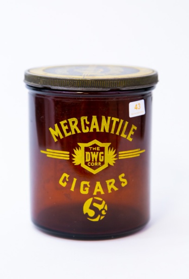 Amber glass Mercantile Cigars jar