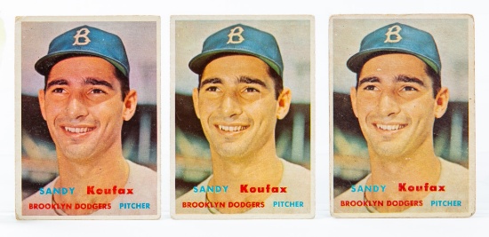 1957 #302 Sandy Koufax (HOF) 3-card lot