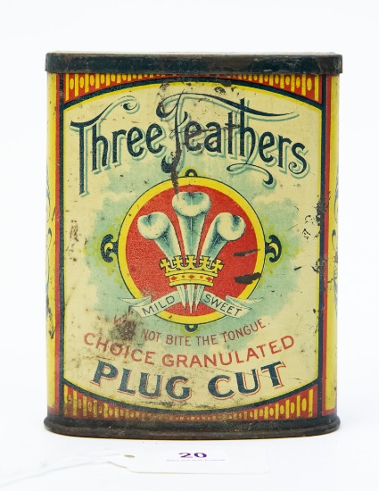 Three Feathers pocket tobacco tin