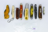Lot: 9 pocket knives, some advertising
