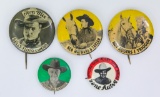Lot: 5 vintage cowboy pinback buttons