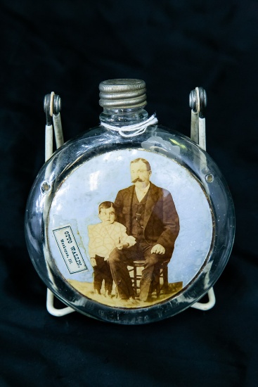 Unusual Label Under Glass Flask