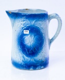 Blue/white salt glaze stoneware pitcher