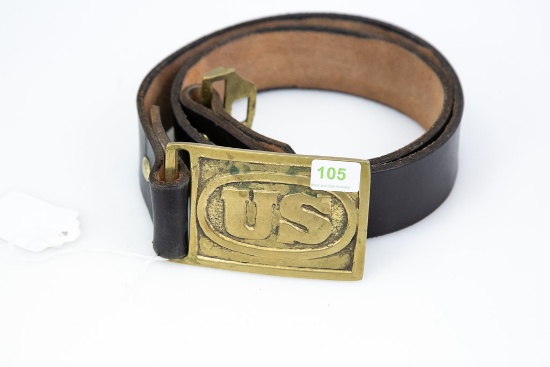 US Cavalry Style Brass Belt Buckle and Belt