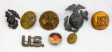 8 Assorted US Collar Buttons, Hat Badges, Pins