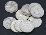 10 circulated silver Washington quarters