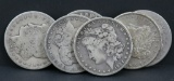 6 well circulated Morgan dollars