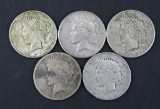 5 well circulated 23-S Peace dollars