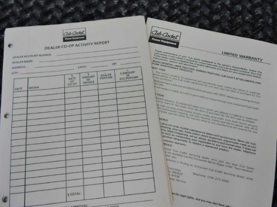 CUB CADET LIMITED WARRANTY DEALER CO-OP ACTIVITY REPORT