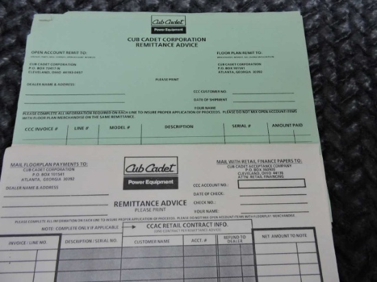 CUB CADET REMITTANCE ADVICE