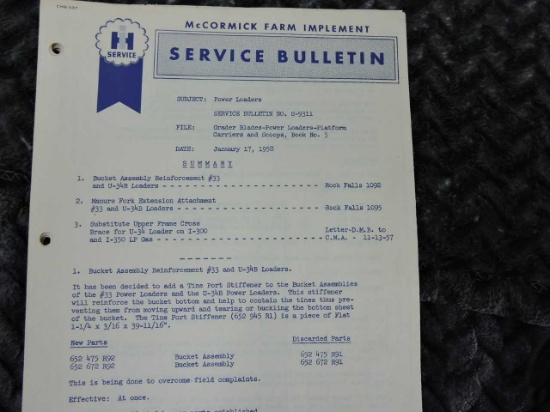 1958 SERVICE BULLETINS JAN TO DEC