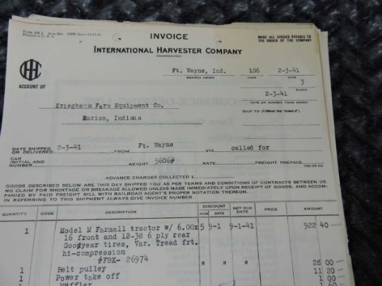 1941 IH INVOICES