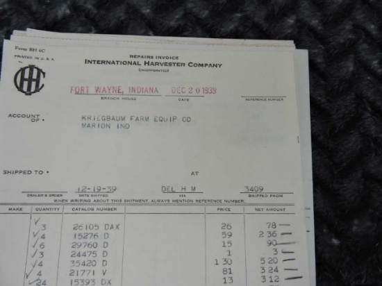 1939 IH REPAIRS INVOICES