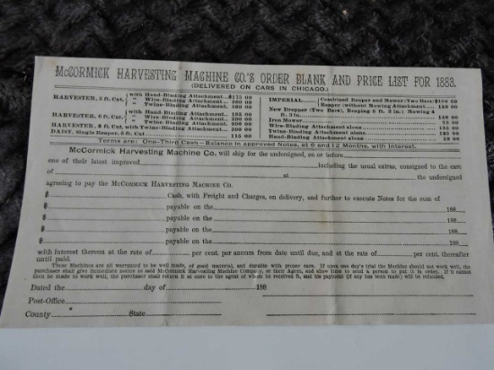 1883 ORDER BLANK/PRICE LIST