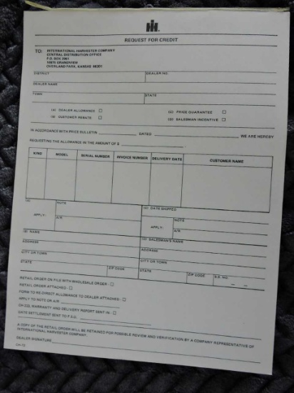 REQUEST FOR CREDIT FORM