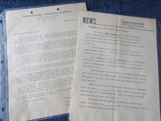 Customer Relations dealer news release & 1948 Harvest of Stars Radio show