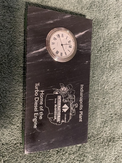 INDY PLANT "HOME OF THE TURBO DIESEL ENGINE" MARBLE CLOCK PAPERWEIGHT