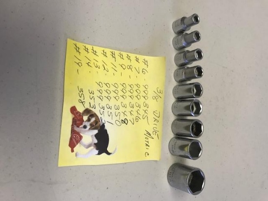 (9) IH 3/8 DRIVER SOCKETS, METRIC 6,7,8,9, 11, 12, 13, 14, 19