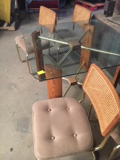 Glass/brass/wood Dining Table And 3 Chairs