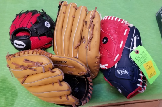 3 Softball Gloves & 1 Child's Glove- Minor Flaws