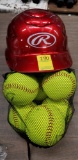 Rawlings Baseball Helmet & Bag Of 6 Worth Official League Softballs