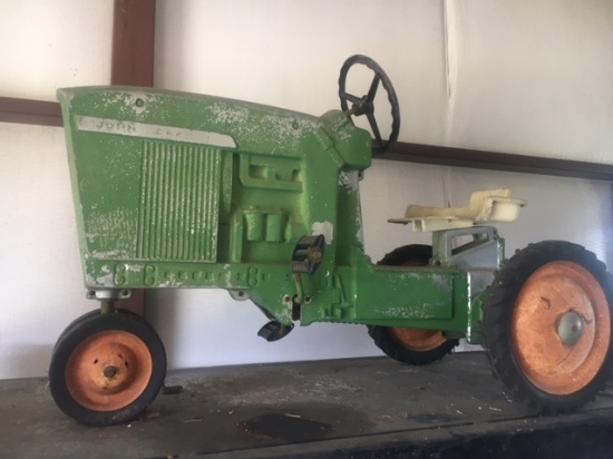 Vintage Toy John Deere Pedal Tractor With Cart