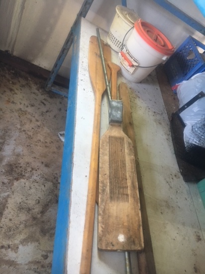 Lot Of Boat Oars And Misc Fishing Items