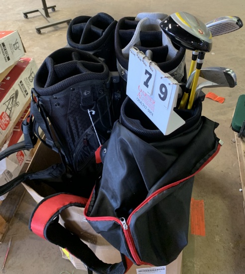 Lot Of Golf Bags And Golf Clubs