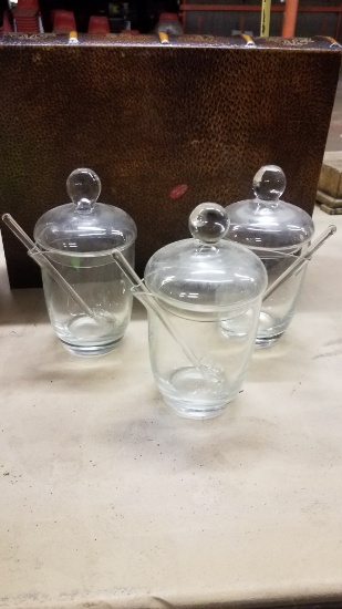 3 Jam/marmalade Pots With Lids And Spoons